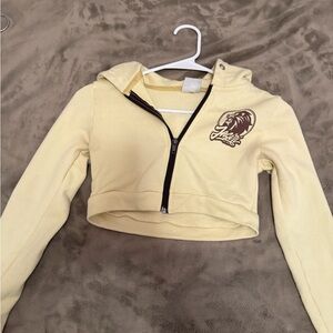 Yellow Cropped Hoodie with Lion Logo